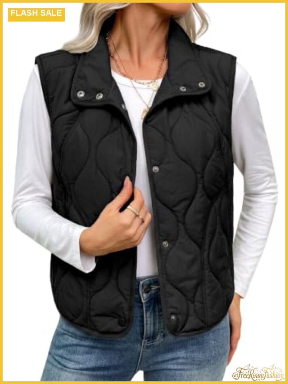 SHEWIN Womens Quilted Puffer Vest Stand Collar Sleeveless Button Down Outerwear
